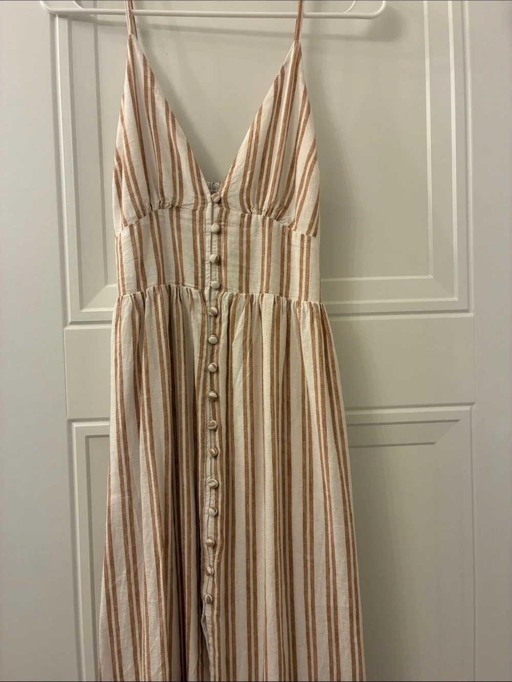 Abercrombie & Fitch Beige and Cream Striped Button-Front Maxi Dress